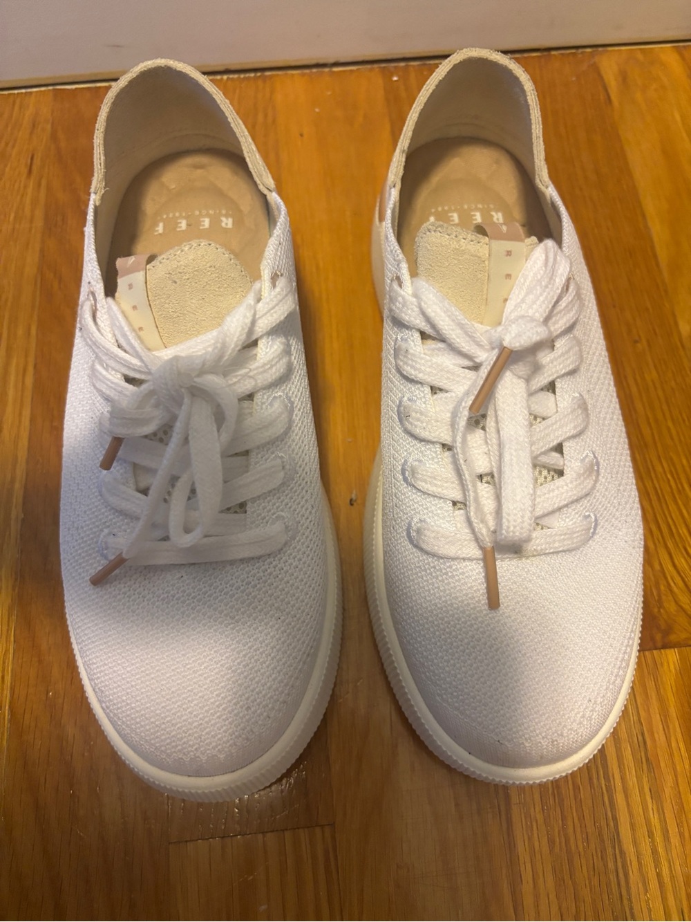 REEF White Canvas Lace-Up Sneakers with Tan Accent - Picture 2 of 4